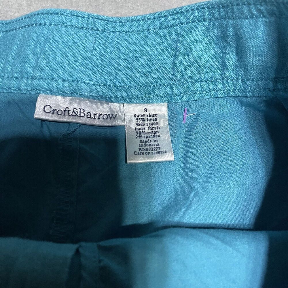 Croft & Barrow Skort Womens 8 Blue Linen Blend Drawstring Cargo Flap Pockets - Picture 4 of 6